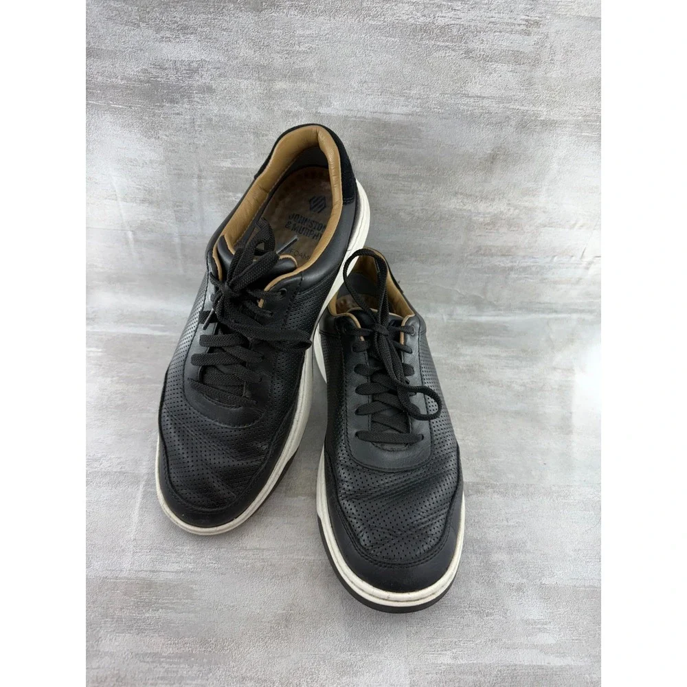 Johnston & Murphy Men TRUFOAM Black Leather Perforated Sneakers 25-2805 Size 8M